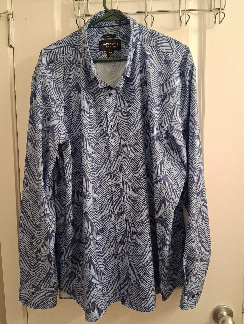 Alfani Men’s Blue Leaf-Print Button Down Shirt